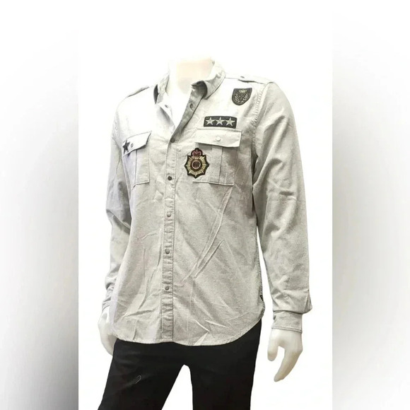Guess Layne Twill Military Patch Button Up  Shirt Size Large - Picture 4 of 14